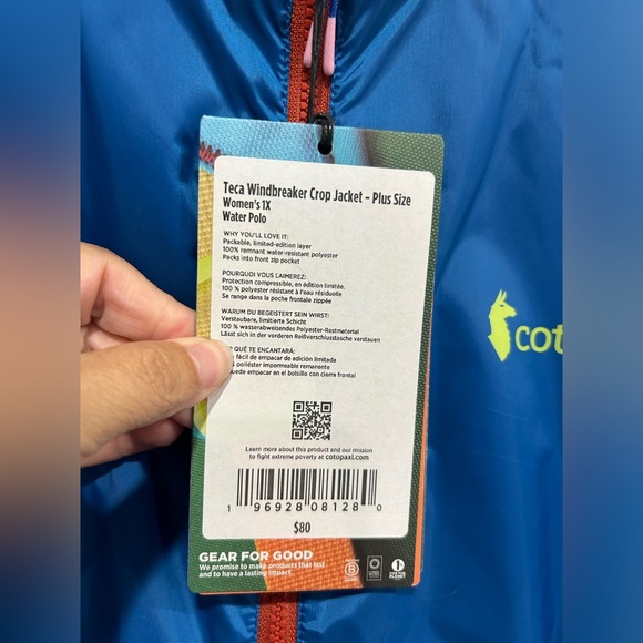 Cotopaxi Women's 1X Teca Crop Jacket Blue Water Polo NWT Cropped Wind-Resistant - Picture 7 of 7